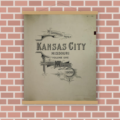Old map wall art mockup — magnetic wood frame on brick wall — Sanborn Fire Insurance Map from Kansas City, Jackson, Clay, And Platte Counties, Missouri (1950), Sheet #0001