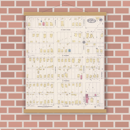 Old map wall art mockup — magnetic wood frame on brick wall — Sanborn Fire Insurance Map from Taylorville, Christian County, Illinois (1922), Sheet #0010
