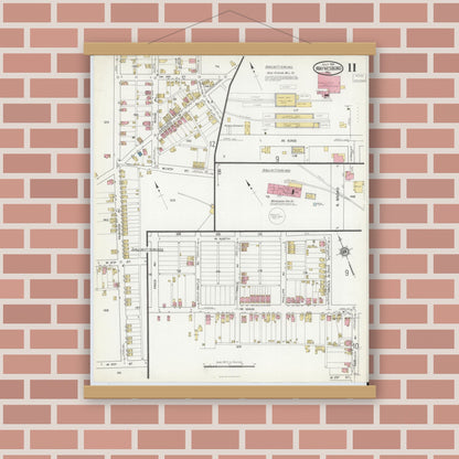 Old map wall art mockup — magnetic wood frame on brick wall — Sanborn Fire Insurance Map from Waynesboro, Franklin County, Pennsylvania (1916), Sheet #0011