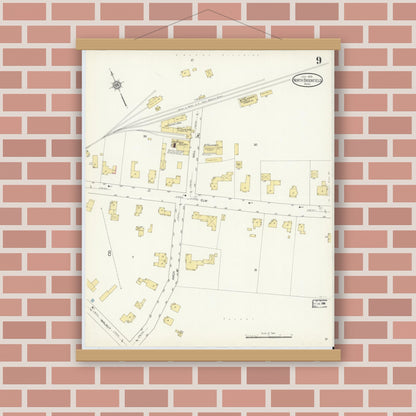 Old map wall art mockup — magnetic wood frame on brick wall — Sanborn Fire Insurance Map from North Brookfield, Worcester County, Massachusetts (1913), Sheet #0009