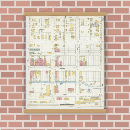 Old map wall art mockup — magnetic wood frame on brick wall — Sanborn Fire Insurance Map from Monett, Barry County, Missouri (1902), Sheet #0003