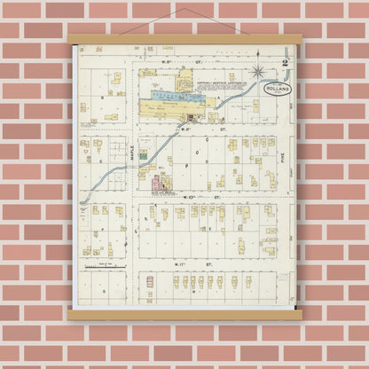 Old map wall art mockup — magnetic wood frame on brick wall — Sanborn Fire Insurance Map from Holland, Ottawa County, Michigan (1889), Sheet #0002