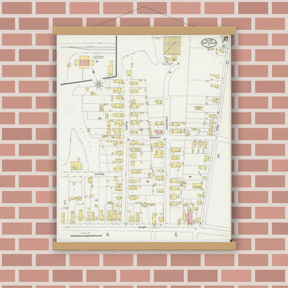 Old map wall art mockup — magnetic wood frame on brick wall — Sanborn Fire Insurance Map from Suffolk, Independent Cities, Virginia (1898), Sheet #0008