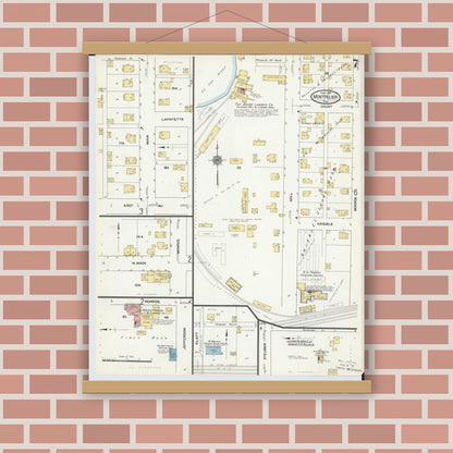 Old map wall art mockup — magnetic wood frame on brick wall — Sanborn Fire Insurance Map from Montpelier, Williams County, Ohio (1910), Sheet #0007