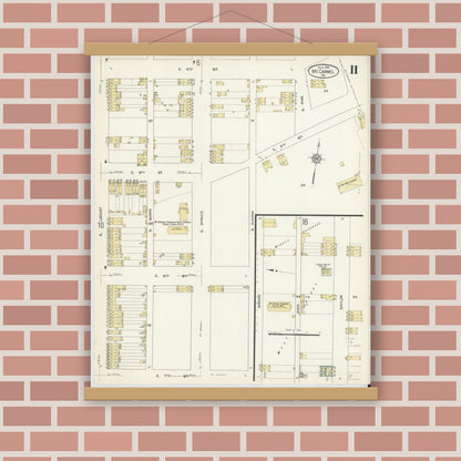 Old map wall art mockup — magnetic wood frame on brick wall — Sanborn Fire Insurance Map from Mount Carmel, Northumberland County, Pennsylvania (1913), Sheet #0011