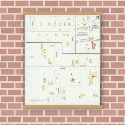 Old map wall art mockup — magnetic wood frame on brick wall — Sanborn Fire Insurance Map from Oneida, Madison County, New York (1899), Sheet #0013