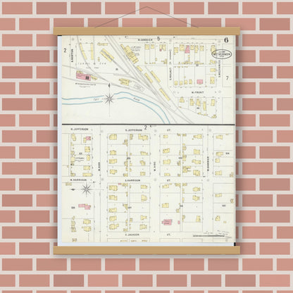 Old map wall art mockup — magnetic wood frame on brick wall — Sanborn Fire Insurance Map from Mount Vernon, Knox County, Ohio (1897), Sheet #0006
