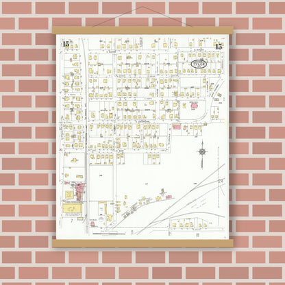 Old map wall art mockup — magnetic wood frame on brick wall — Sanborn Fire Insurance Map from Tyler, Smith County, Texas (1928), Sheet #0015