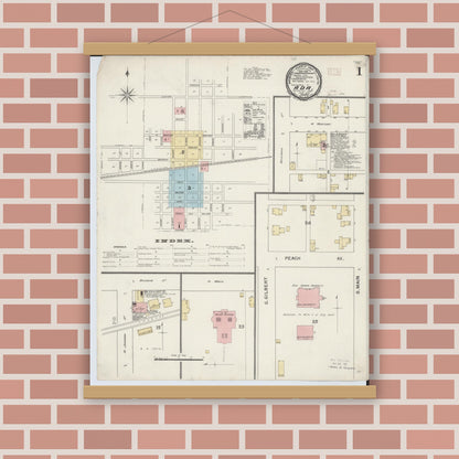 Old map wall art mockup — magnetic wood frame on brick wall — Sanborn Fire Insurance Map from Ada, Hardin County, Ohio (1892) - Complete Map Set