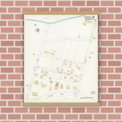 Old map wall art mockup — magnetic wood frame on brick wall — Sanborn Fire Insurance Map from Nahant, Essex County, Massachusetts (1907), Sheet #0009