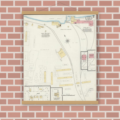 Old map wall art mockup — magnetic wood frame on brick wall — Sanborn Fire Insurance Map from Ladysmith, Rusk County, Wisconsin (1902), Sheet #0002