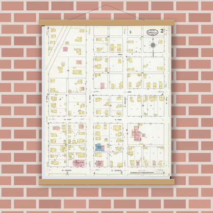 Old map wall art mockup — magnetic wood frame on brick wall — Sanborn Fire Insurance Map from Orrville, Wayne County, Ohio (1911), Sheet #0002