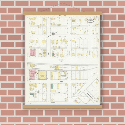 Old map wall art mockup — magnetic wood frame on brick wall — Sanborn Fire Insurance Map from Atlanta, Logan County, Illinois (1910), Sheet #0002