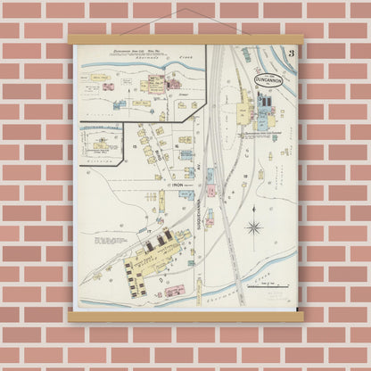 Old map wall art mockup — magnetic wood frame on brick wall — Sanborn Fire Insurance Map from Duncannon, Perry County, Pennsylvania (1888), Sheet #0003
