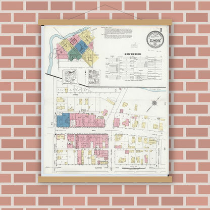 Old map wall art mockup — magnetic wood frame on brick wall — Sanborn Fire Insurance Map from Elmore, Ottawa County, Ohio (1920), Sheet #0001