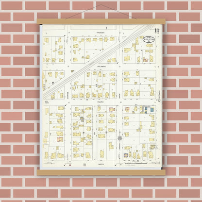 Old map wall art mockup — magnetic wood frame on brick wall — Sanborn Fire Insurance Map from Appleton, Outagamie County, Wisconsin (1911), Sheet #0011