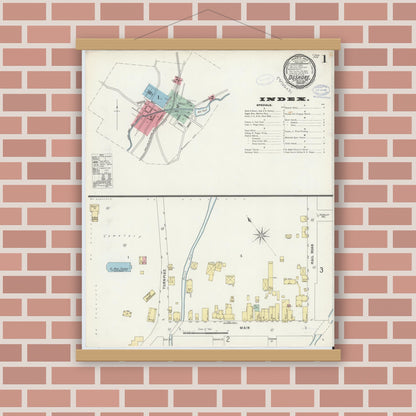 Old map wall art mockup — magnetic wood frame on brick wall — Sanborn Fire Insurance Map from Dushore, Sullivan County, Pennsylvania (1897) - Complete Map Set