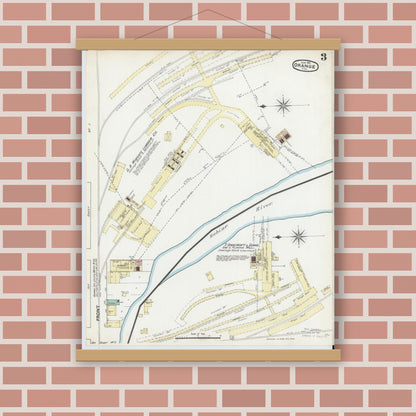 Old map wall art mockup — magnetic wood frame on brick wall — Sanborn Fire Insurance Map from Orange, Orange County, Texas (1891), Sheet #0003