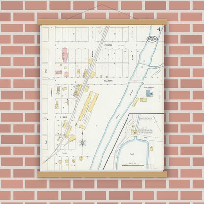 Old map wall art mockup — magnetic wood frame on brick wall — Sanborn Fire Insurance Map from Preston, Fillmore County, Minnesota (1900), Sheet #0004