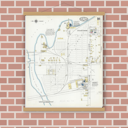 Old map wall art mockup — magnetic wood frame on brick wall — Sanborn Fire Insurance Map from Rice Lake, Barron County, Wisconsin (1917), Sheet #0010