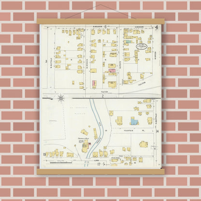 Old map wall art mockup — magnetic wood frame on brick wall — Sanborn Fire Insurance Map from Ithaca, Tompkins County, New York (1898), Sheet #0004