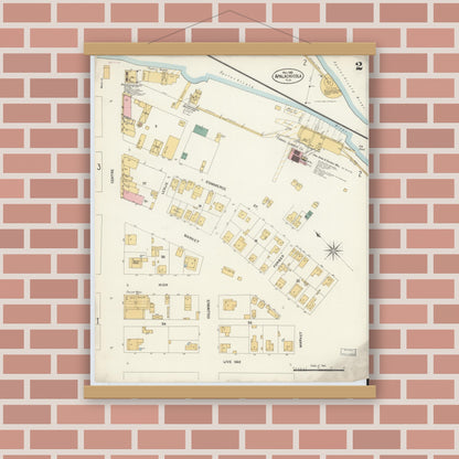 Old map wall art mockup — magnetic wood frame on brick wall — Sanborn Fire Insurance Map from Apalachicola, Franklin County, Florida (1903), Sheet #0002