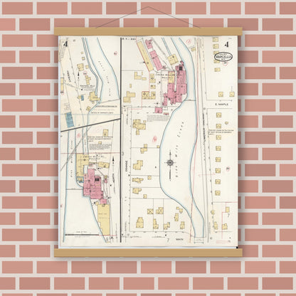 Old map wall art mockup — magnetic wood frame on brick wall — Sanborn Fire Insurance Map from Marcellus, Onondaga County, New York (1937), Sheet #0004