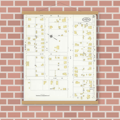 Old map wall art mockup — magnetic wood frame on brick wall — Sanborn Fire Insurance Map from Corsicana, Navarro County, Texas (1910), Sheet #0005