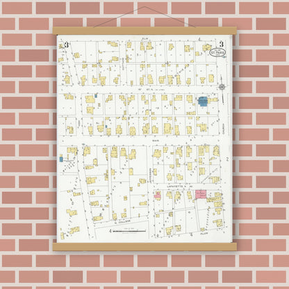 Old map wall art mockup — magnetic wood frame on brick wall — Sanborn Fire Insurance Map from Saint Paris, Champaign County, Ohio (1927), Sheet #0003
