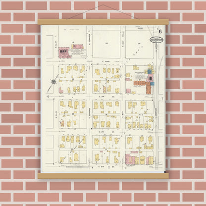 Old map wall art mockup — magnetic wood frame on brick wall — Sanborn Fire Insurance Map from Beardstown, Cass County, Illinois (1919), Sheet #0006