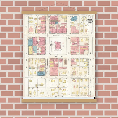 Old map wall art mockup — magnetic wood frame on brick wall — Sanborn Fire Insurance Map from Eldora, Hardin County, Iowa (1940), Sheet #0005