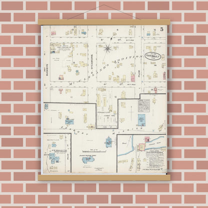 Old map wall art mockup — magnetic wood frame on brick wall — Sanborn Fire Insurance Map from Faribault, Rice County, Minnesota (1884), Sheet #0005