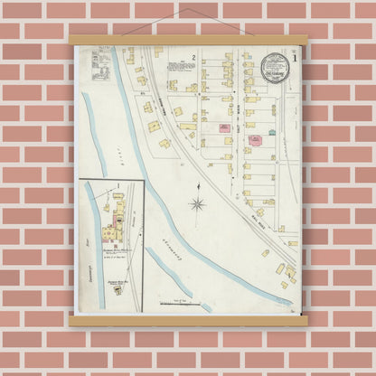 Old map wall art mockup — magnetic wood frame on brick wall — Sanborn Fire Insurance Map from Saltsburg, Indiana County, Pennsylvania (1897) - Complete Map Set