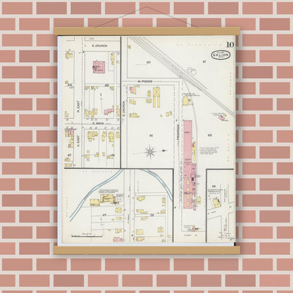 Old map wall art mockup — magnetic wood frame on brick wall — Sanborn Fire Insurance Map from Galion, Crawford County, Ohio (1892), Sheet #0010