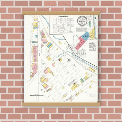 Old map wall art mockup — magnetic wood frame on brick wall — Sanborn Fire Insurance Map from McGregor, Clayton County, Iowa (1902) â€” Complete Set