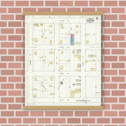 Old map wall art mockup — magnetic wood frame on brick wall — Sanborn Fire Insurance Map from Hereford, Deaf Smith County, Texas (1920), Sheet #0009