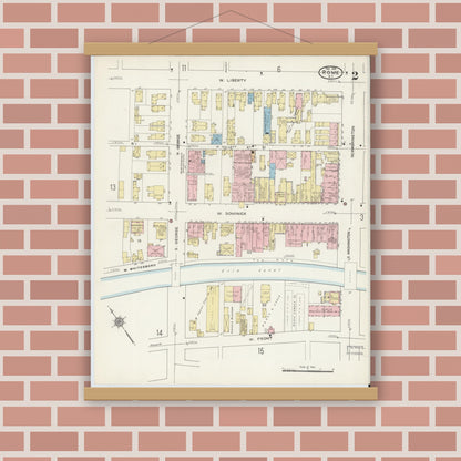 Old map wall art mockup — magnetic wood frame on brick wall — Sanborn Fire Insurance Map from Rome, Oneida County, New York (1914), Sheet #0002