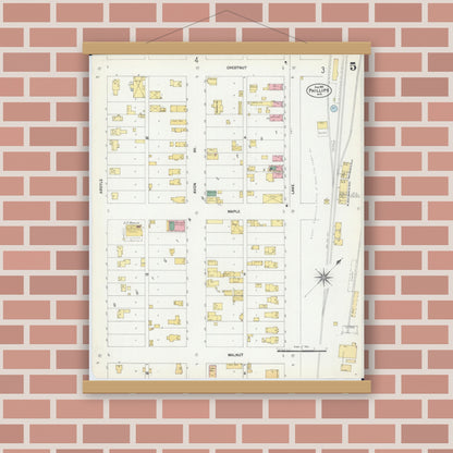 Old map wall art mockup — magnetic wood frame on brick wall — Sanborn Fire Insurance Map from Phillips, Price County, Wisconsin (1901), Sheet #0005