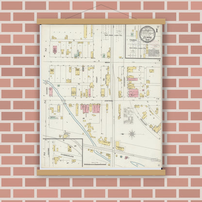 Old map wall art mockup — magnetic wood frame on brick wall — Sanborn Fire Insurance Map from Gilman, Iroquois County, Illinois (1897) - Complete Map Set