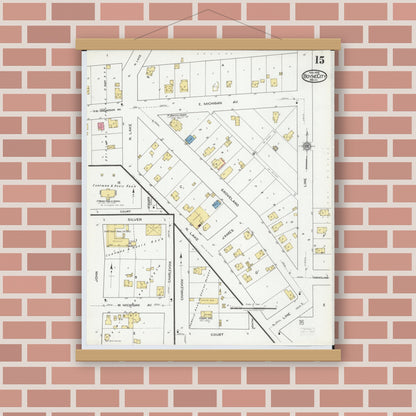 Old map wall art mockup — magnetic wood frame on brick wall — Sanborn Fire Insurance Map from Boyne City, Charlevoix County, Michigan (1919), Sheet #0015