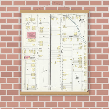Old map wall art mockup — magnetic wood frame on brick wall — Sanborn Fire Insurance Map from Ashley, Luzerne County, Pennsylvania (1911), Sheet #0006