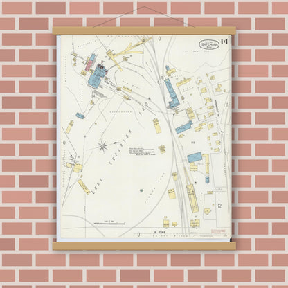 Old map wall art mockup — magnetic wood frame on brick wall — Sanborn Fire Insurance Map from Ishpeming, Marquette County, Michigan (1897), Sheet #0014