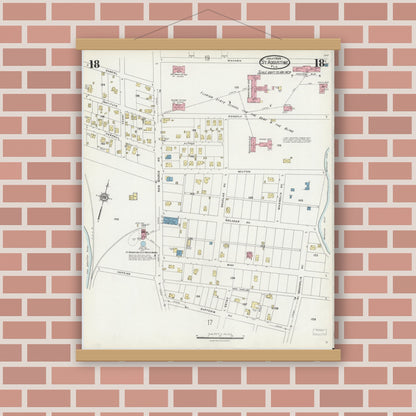 Old map wall art mockup — magnetic wood frame on brick wall — Sanborn Fire Insurance Map from Saint Augustine, Saint John's County, Florida (1924), Sheet #0018