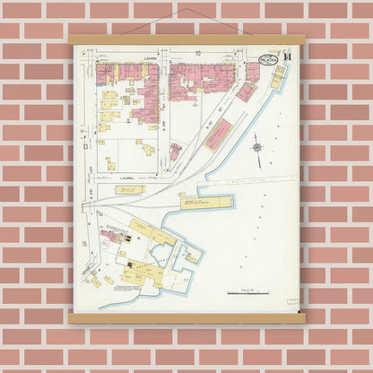 Old map wall art mockup — magnetic wood frame on brick wall — Sanborn Fire Insurance Map from Palatka, Putnam County, Florida (1915), Sheet #0014