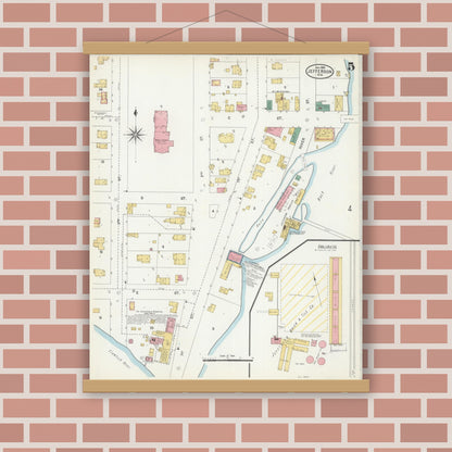 Old map wall art mockup — magnetic wood frame on brick wall — Sanborn Fire Insurance Map from Jefferson, Jefferson County, Wisconsin (1904), Sheet #0005