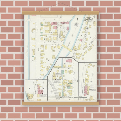 Old map wall art mockup — magnetic wood frame on brick wall — Sanborn Fire Insurance Map from Honesdale, Wayne County, Pennsylvania (1897), Sheet #0006
