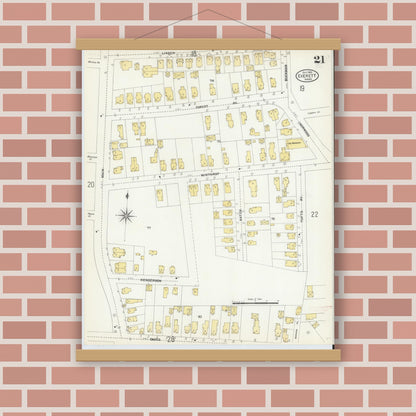 Old map wall art mockup — magnetic wood frame on brick wall — Sanborn Fire Insurance Map from Everett, Middlesex County, Massachusetts (1903), Sheet #0021