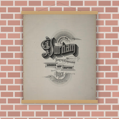 Old map wall art mockup — magnetic wood frame on brick wall — Sanborn Fire Insurance Map from Durham, Durham County, North Carolina (1913), Sheet #0001