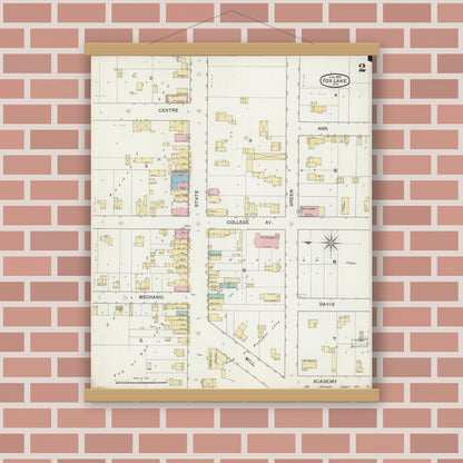 Old map wall art mockup — magnetic wood frame on brick wall — Sanborn Fire Insurance Map from Fox Lake, Dodge County, Wisconsin (1892), Sheet #0002