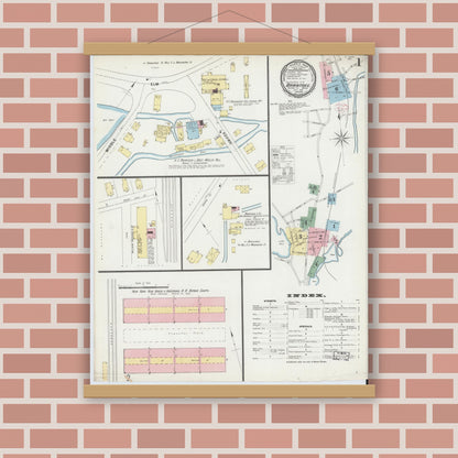 Old map wall art mockup — magnetic wood frame on brick wall — Sanborn Fire Insurance Map from Braintree, Norfolk County, Massachusetts (1896) - Complete Map Set